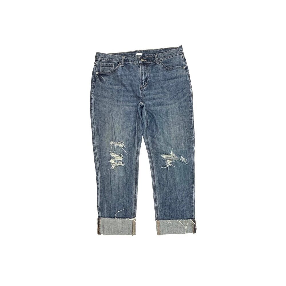 Old Navy Cuffed Boyfriend Distressed Women's size 10 Dark Wash Blue Denim jeans